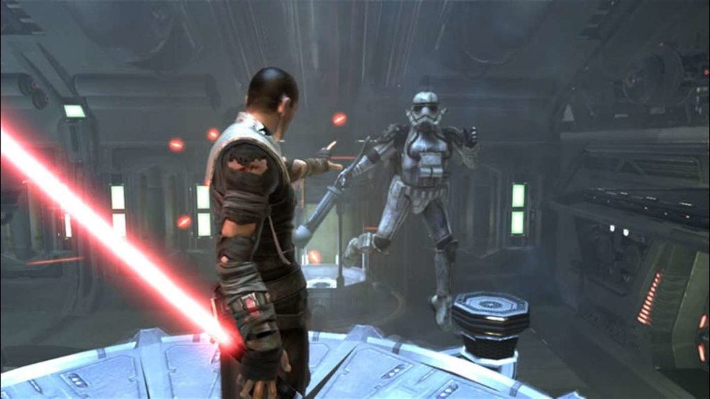 Best licensed games - Star Wars: The Force Unleashed - Starkiller scares a Stormtrooper with Force Lift