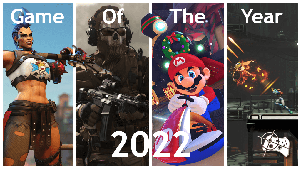 Game of the Year 2022 and vertical slices of four games separated by white lines