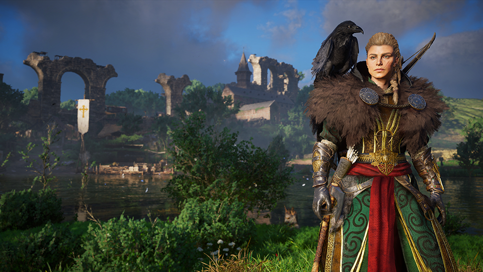 Eivor and her raven in Assassin's Creed Valhalla