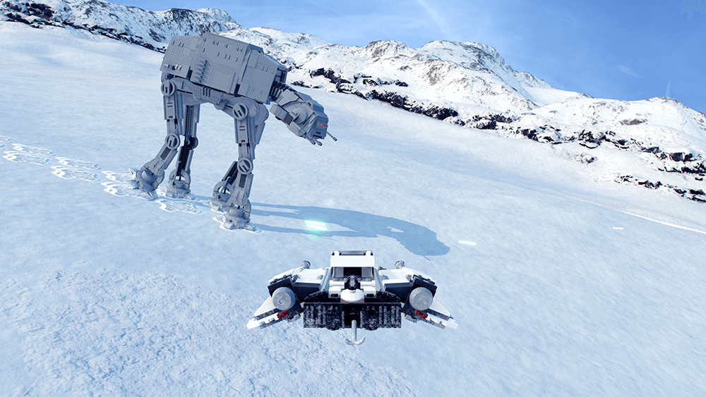 A Speeder fights an AT-AT on Hoth