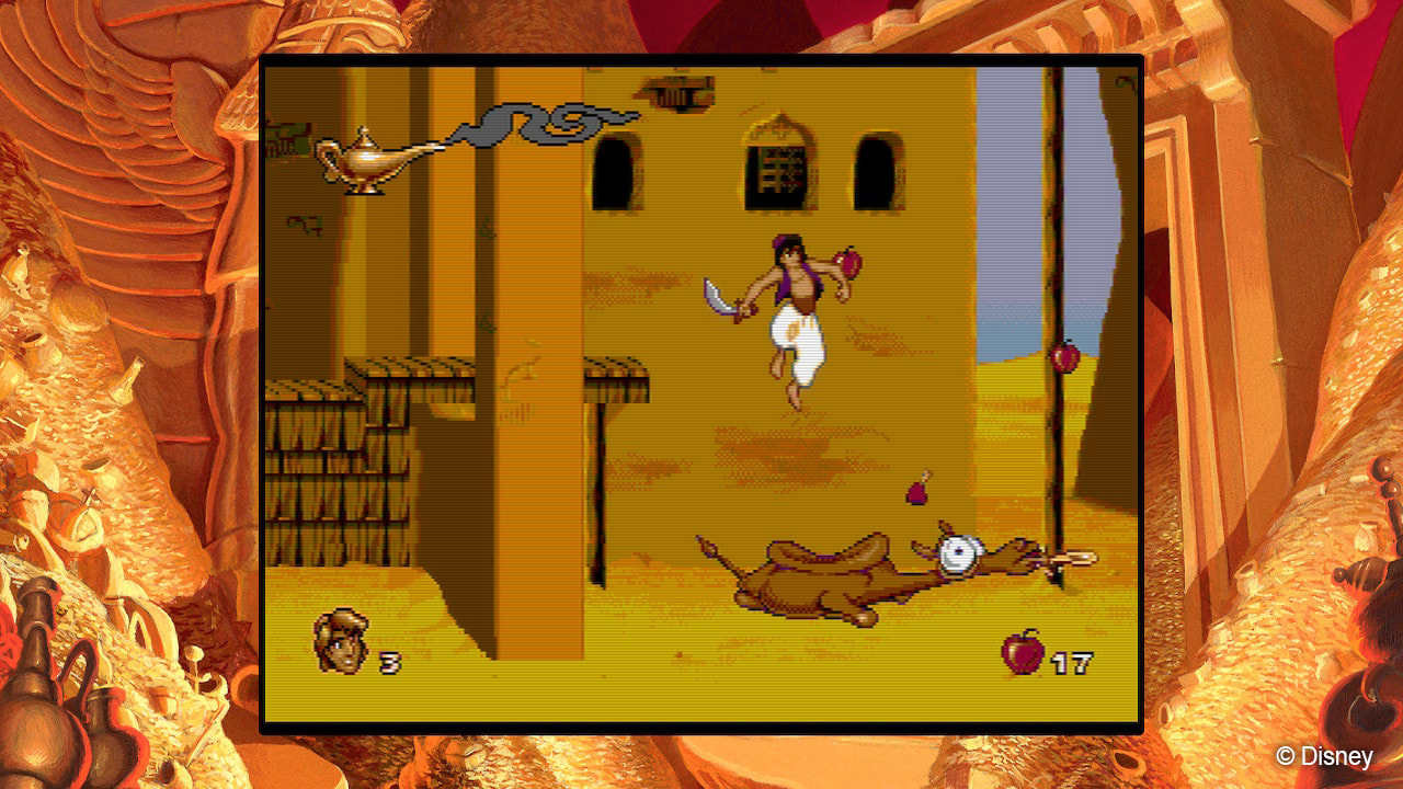 Aladdin jumping on a camel in the game of the same name