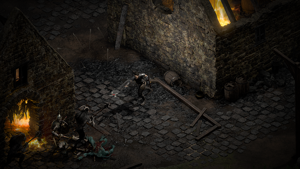 Taking out enemies in the ruins in Diablo 2: Resurrected