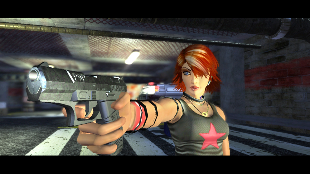 Joanna Dark holds a gun in Perfect Dark Zero