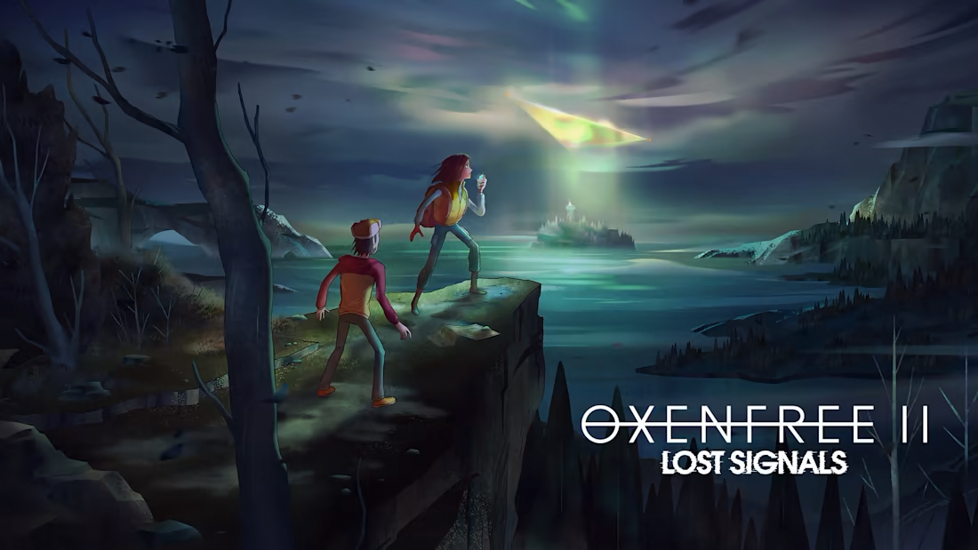 Oxenfree II Lost Signals - two characters on a rock looking out to sea