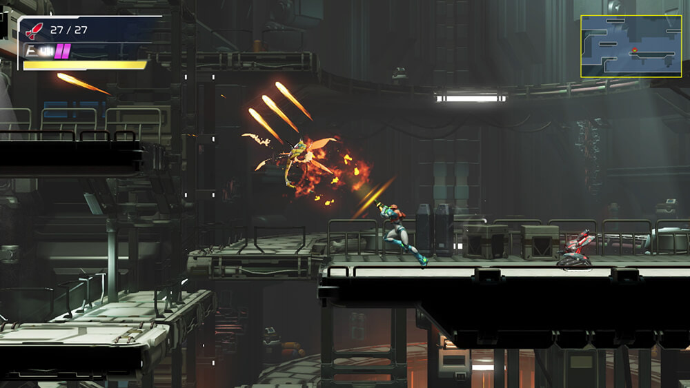Metroid Dread Samus fighting an enemy